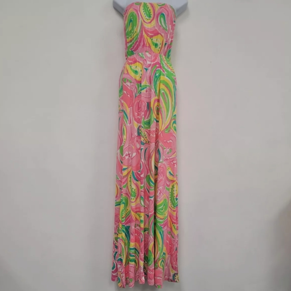 Lily Pulitzer Marlisa Maxi Dress in Multi All Nighter Print Sz Large Str…